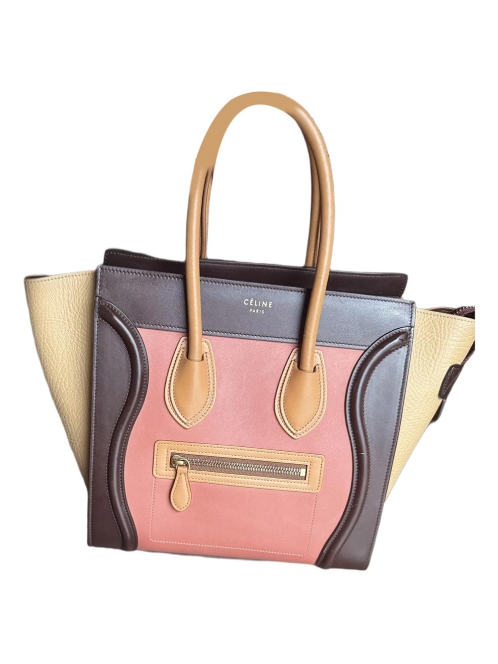 Celine Multicolor Leather Mini Luggage Tote - Pink & Tan